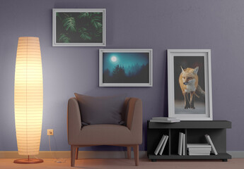 Room Scene with Set of 3 Frames Mockup