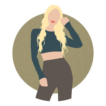 recommend clip art: Young woman in selfie pose, blonde girl wears crop top, cartoon fashion model silhouette