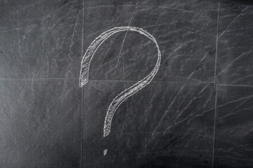 Question marks drawn with chalk on the school board