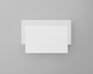 Blank white business name card mockup on podium over grey background, Top view, 3D rendering