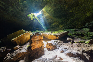 Between heaven and hell concept. The stair cave near Lovech, Bulgaria.