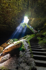 Between heaven and hell concept. The stair cave near Lovech, Bulgaria.