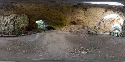 360 image of Devetashka cave with holes on the ceiling