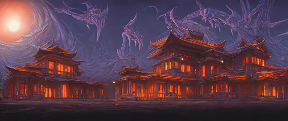 Obraz premium Artistic concept painting of a beautiful fantasy temple, background illustration.