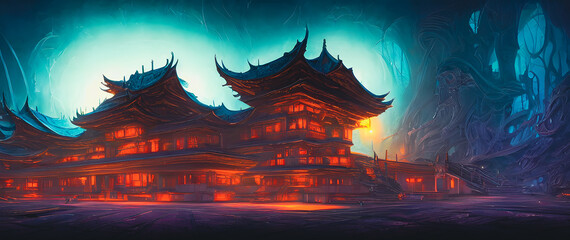 Naklejka na ściany i meble Artistic concept painting of a beautiful fantasy temple, background illustration.