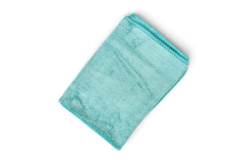 Green microfiber towel for car salon isolated on white background.