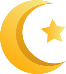 crescent moon and a star element icon with gradient color