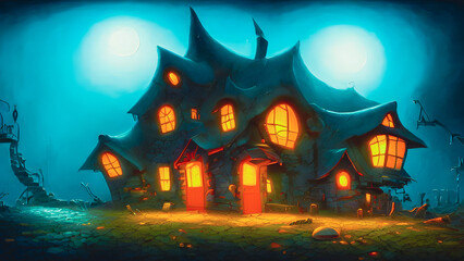 Fototapeta na wymiar Artistic concept painting of a beautiful villagr houses, background 3d illustration.