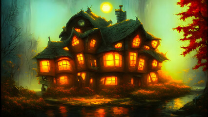 Fototapeta na wymiar Artistic concept painting of a beautiful villagr houses, background 3d illustration.