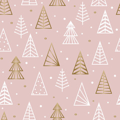Seamless pattern with golden Christmas trees. Wrapping paper concept. Vector illustration