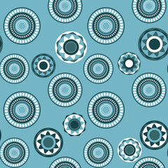 Seamless pattern with geometric aboriginal ornament. Ethnic tribal rounded color background. Afican, australian motiph. Dots painting. Vector illustration, template design for cloth, card, fabric