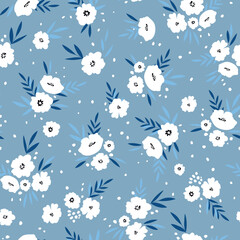 Seamless floral pattern based on traditional folk art ornaments. Colorful flowers on color background. Scandinavian style. Sweden nordic style. Vector illustration. Simple minimalistic pattern