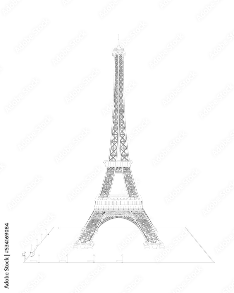Poster outline of a high tower from black lines isolated on a white background. front view. vector illustra
