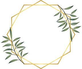 Gold Border Frame with Leaf