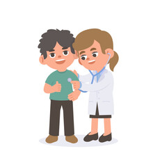 A man checking up with woman doctor illustration vector cartoon character design on white background. Medical concept.