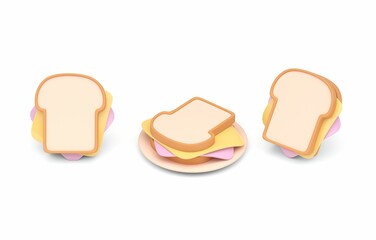 Fototapeta Set 3D Sandwich. 3D Illustration obraz