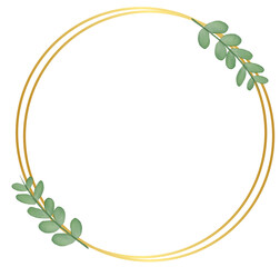 Obraz na płótnie Canvas Circle Gold Border Frame with Leaf