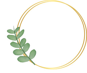 Circle Gold Border Frame with Leaf