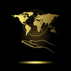 Golden Open Palm with World Map
