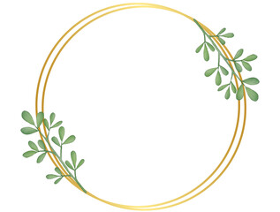 Obraz na płótnie Canvas Circle Gold Border Frame with Leaf