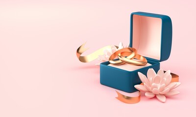Fototapeta Wedding Rings with Ornaments. 3D Illustration obraz