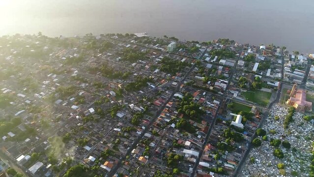 Drone shot of the Parintins a municipality located east of the Amazonas state of Brazil.
