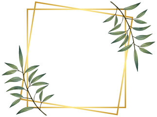 Square Gold Border Frame with Leaf