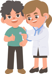 A man checking up with woman doctor illustration vector cartoon character design on white background. Medical concept.