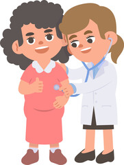 A pregnant checking up with woman doctor. illustration vector cartoon character design on white background. Medical concept.