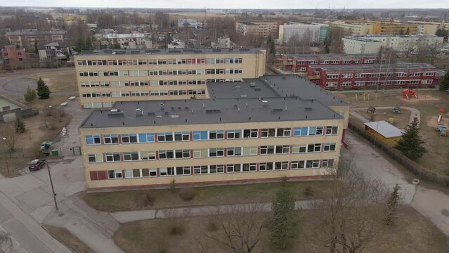 drone shot of circeling Tartu veeriku school