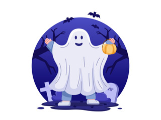 illustration of people dressed in ghost costumes on halloween.
People celebrate Halloween by wearing ghost costumes.
Suitable for greeting card, postcard, banner, web, landing page, etc