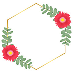 Obraz premium Polygon Gold Frame with Flower and Leaf