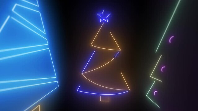 4k 3d christmas neon lights animation with animated neons trees. They are turning arround yourself and get a christmas feeling for your holiday video