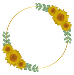 Circle Gold Frame with Sunflower and Leaf