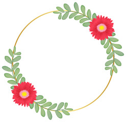 Circle Gold Frame with Flower and Leaf