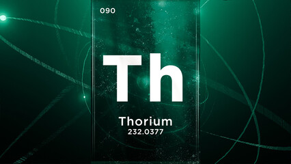 Thorium (Th) symbol chemical element of the periodic table, 3D animation on atom design background