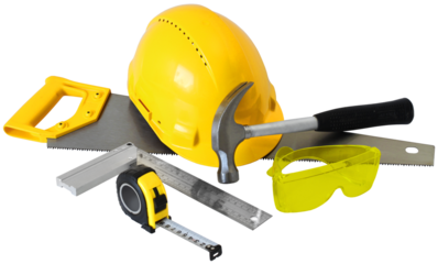 Construction tools gear and safety equipment isolated