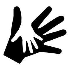 Concepto ayuda y solidaridad. Silueta aislada de 2 manos en espacio negativo