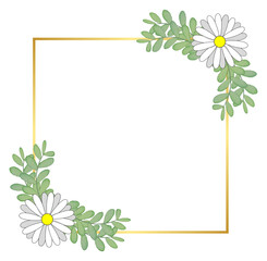 Square Gold Frame with Daisy Flower and Leaf