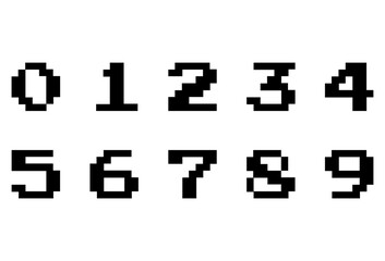 Conjunto de números. Dígitos 1, 2, 3, 4, 5, 6, 7, 8, 9, 0 en fuente de juegos de arcade de estilo retro