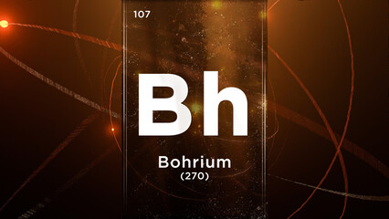 Bohrium (Bh) symbol chemical element of the periodic table, 3D animation on atom design background
