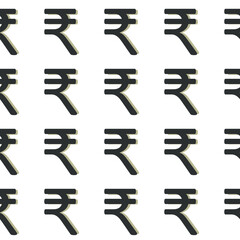 Indian rupee symbol vector pattern seamless background. Black white monochrome backdrop with geometric layout currency icons. Finance repeat. Graphic resource asset for money,business, economy
