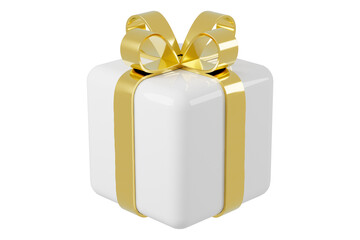 Christmas white Gift Box with gold ribbons 3d render.