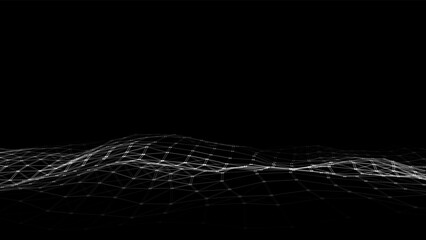 Vector digital technology wave. Dark cyberspace with motion dots and lines. Futuristic digital background. Big data analytics.