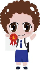 happy kids in uniform cloths holding certificates ribbons