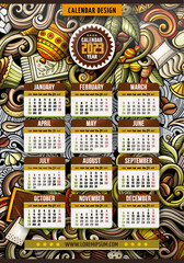 Cartoon doodles color Cafe 2023 year calendar template