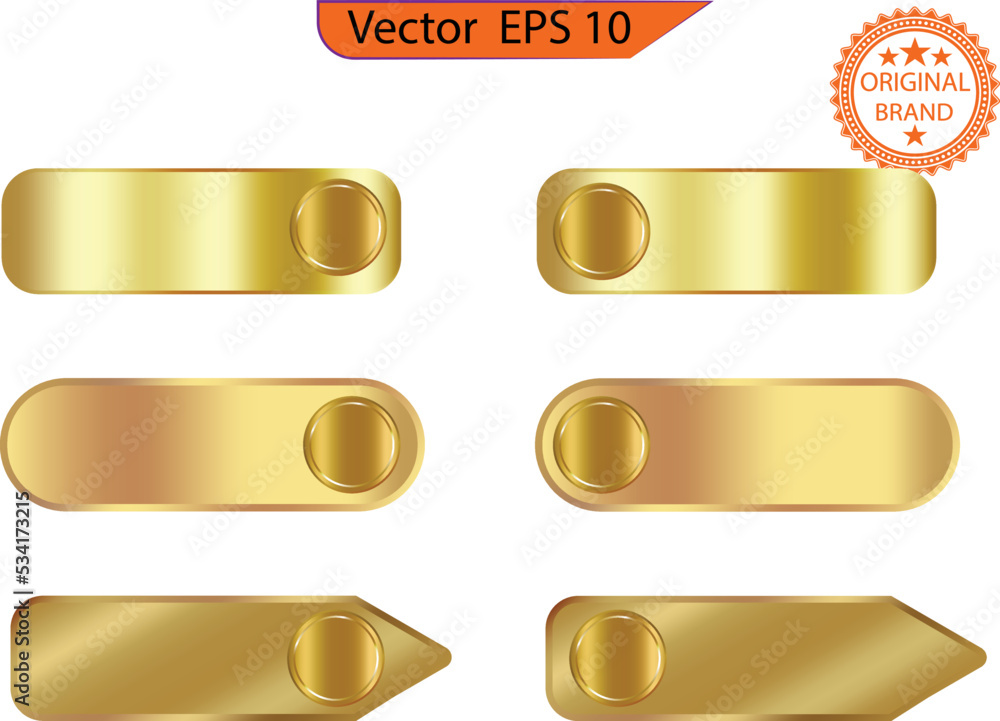 Wall mural set of modern empty glass gold buttons and sliders, web icons of different forms. gradient mesh. but