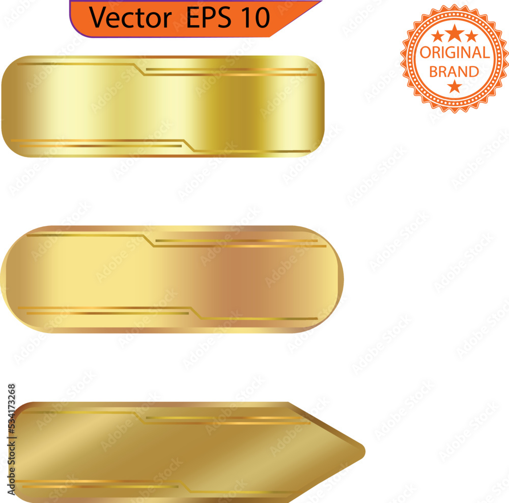 Wall mural set of modern empty glass gold buttons and sliders, web icons of different forms. gradient mesh. but