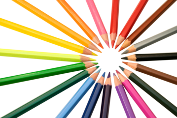 Multicolor pencils forming a colorful rays circle isolated