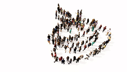 Concept or conceptual large community of people forming the image of a hot cup of tea on white background. A 3d illustration metaphor for traditional medicine, relaxation, health and diet